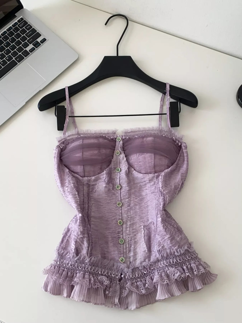 Lace Trimmed Ruffled Hem Tank