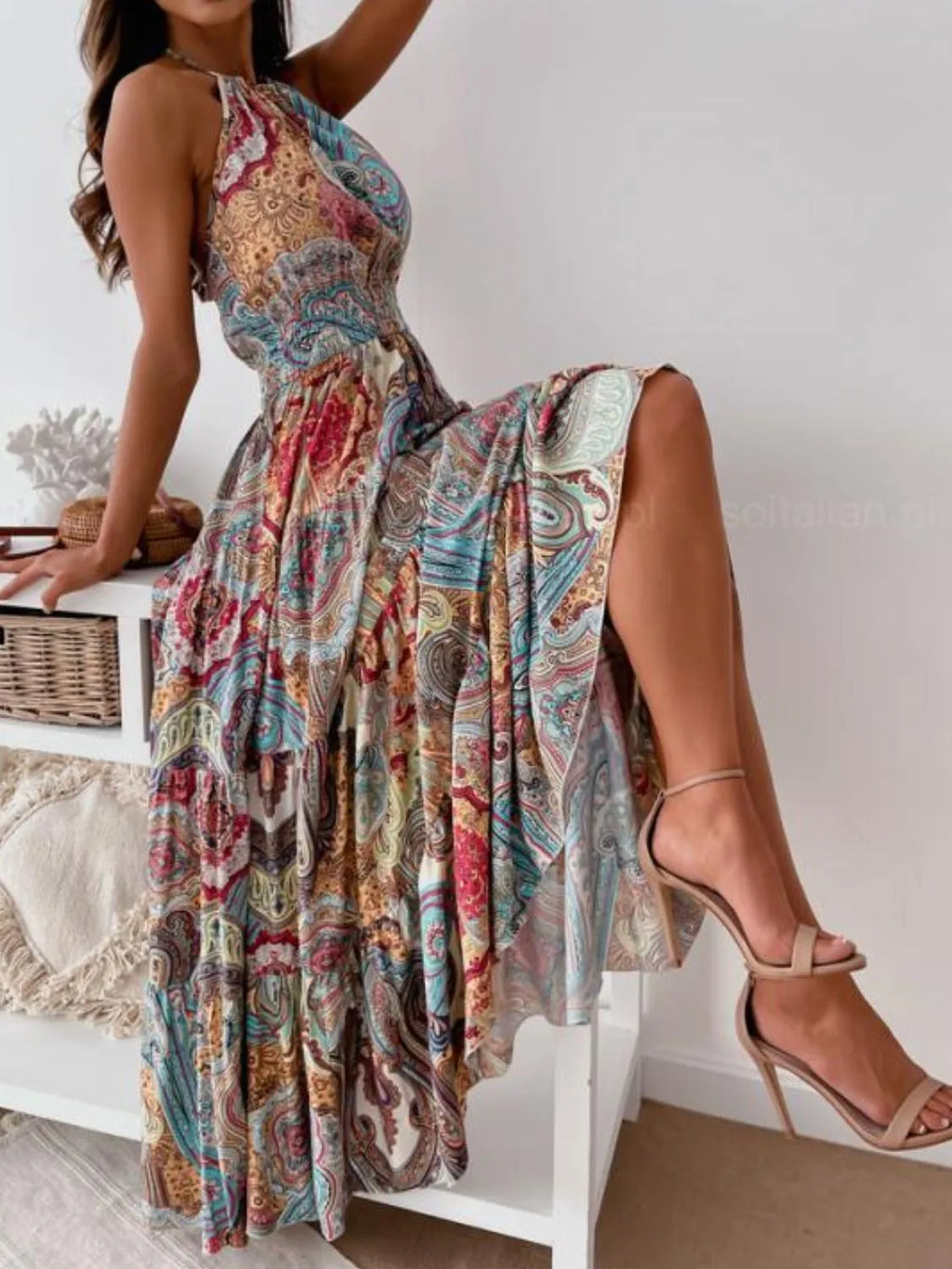 Printed Halter Neck Maxi Dress