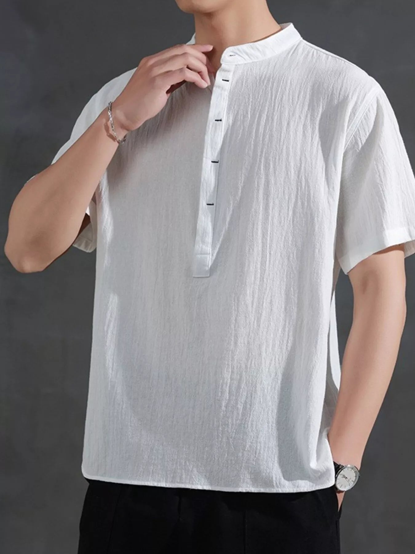 Men's Plus Size Button Detail Short Sleeve Shirt