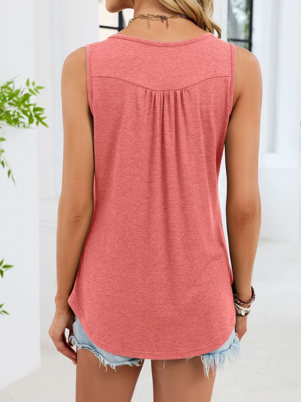Button Detail Round Neck Tank