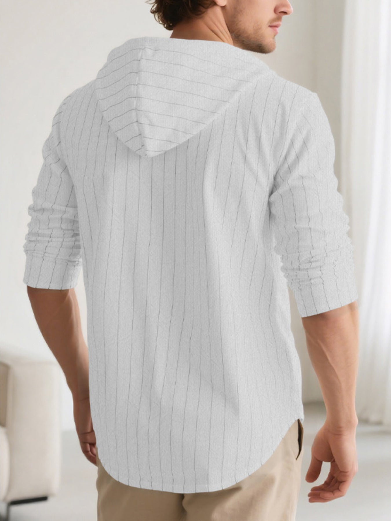 Men's Full Size Drawstring Hooded Button Up Shirt Plus Size
