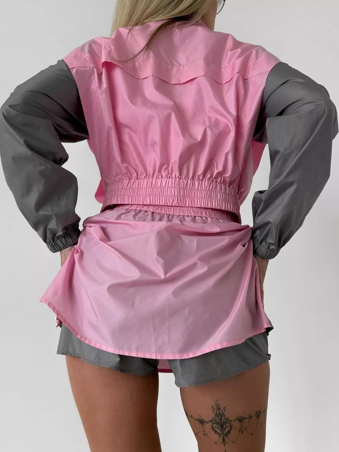 Color Block Outerwear and Skirt Set
