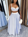 Striped Lace Trim Cami and Skirt Two-Piece Set