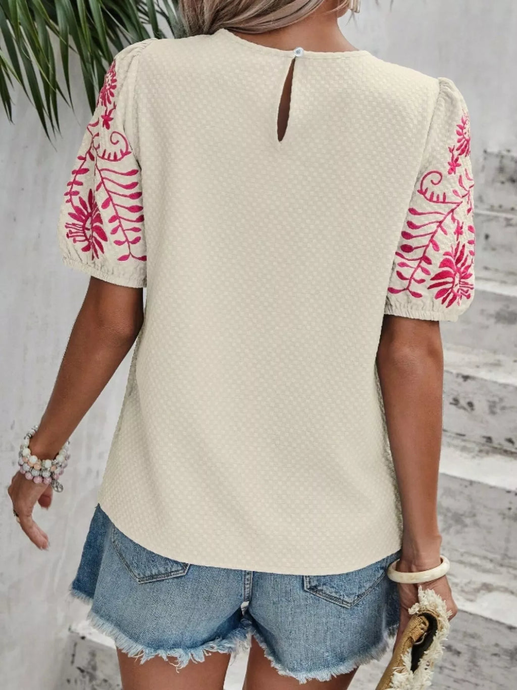 Embroidered Puff Sleeve Blouse