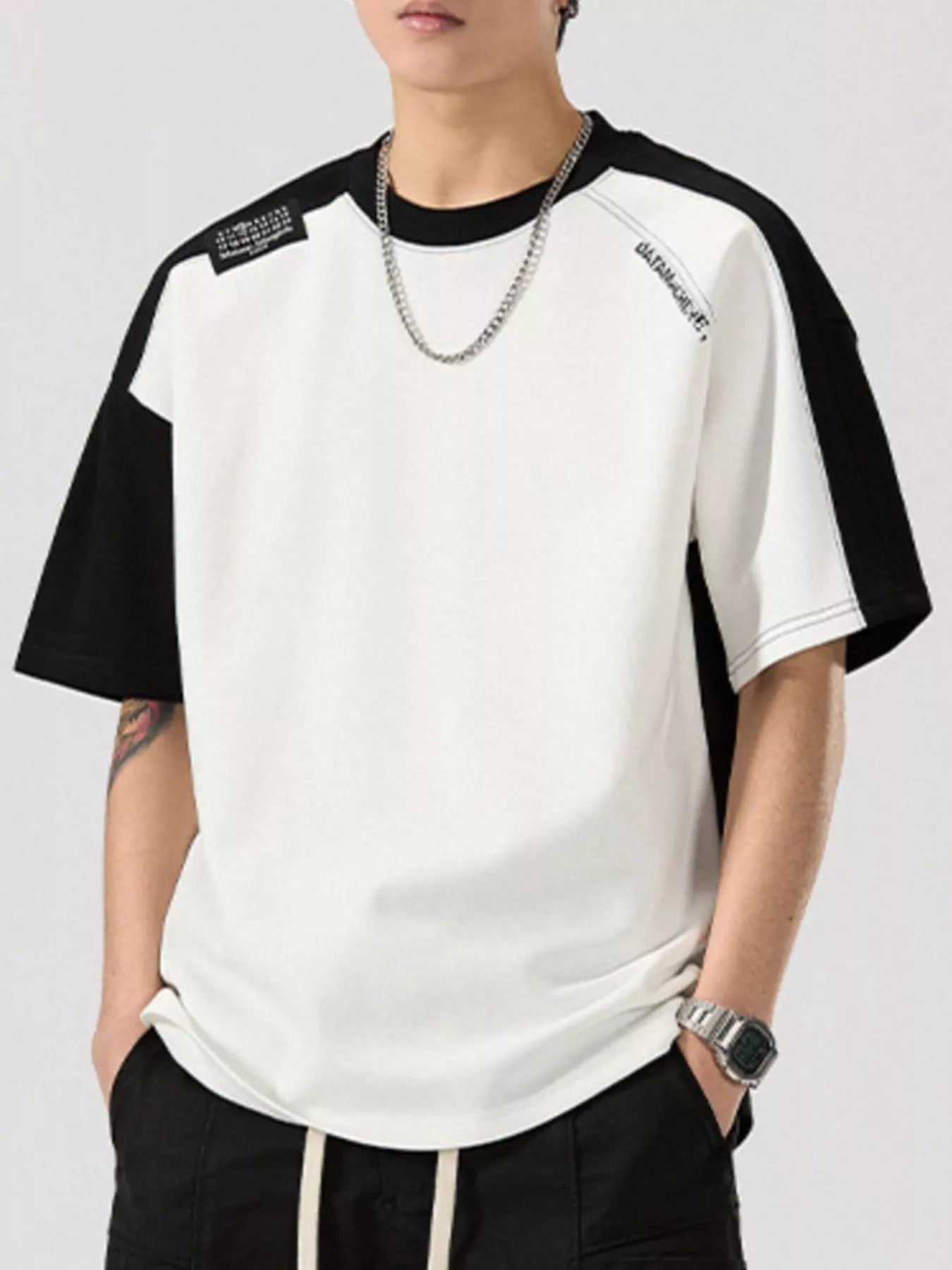 Men's Full Size Color Block Round Neck T-Shirt Plus Size