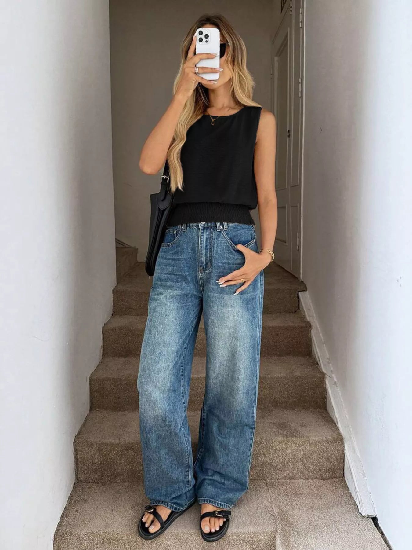 Smocked Round Neck Tank