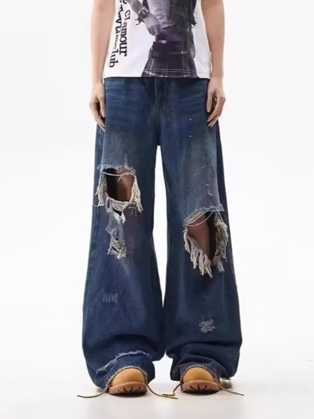 Men's Full Size Distressed Wide Leg Jeans Plus Size