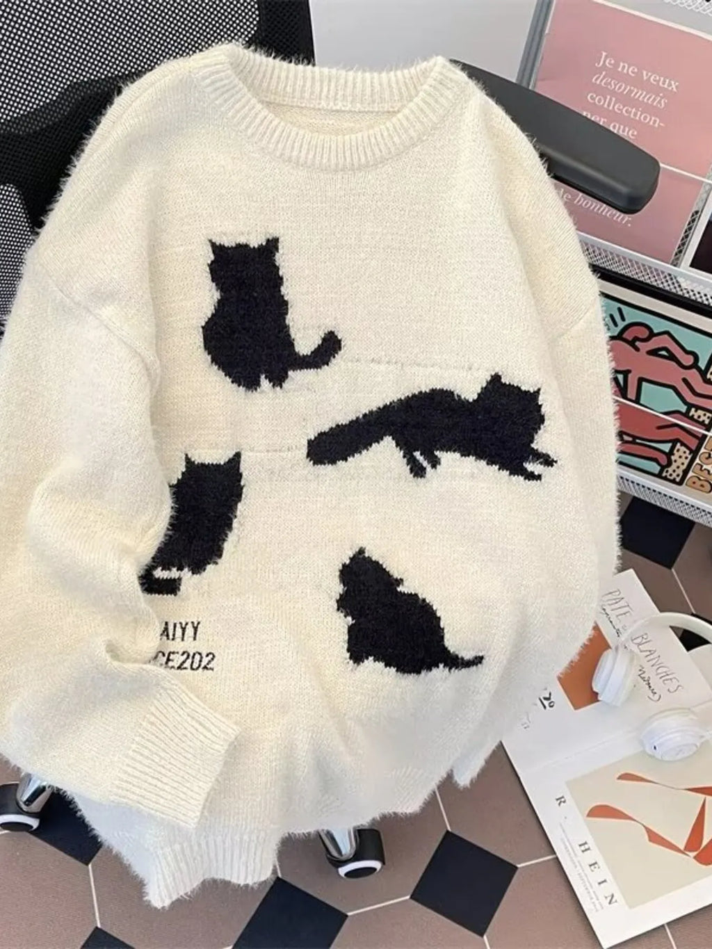 Men's Plus Size Cute Cat Pattern Knitted Pullover