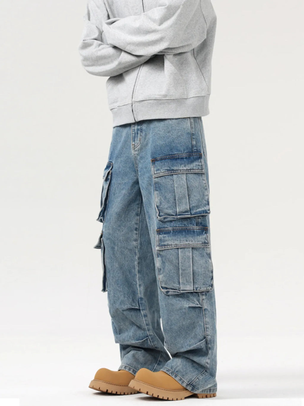 Men's Wash Multi-Pocket Cargo Jeans