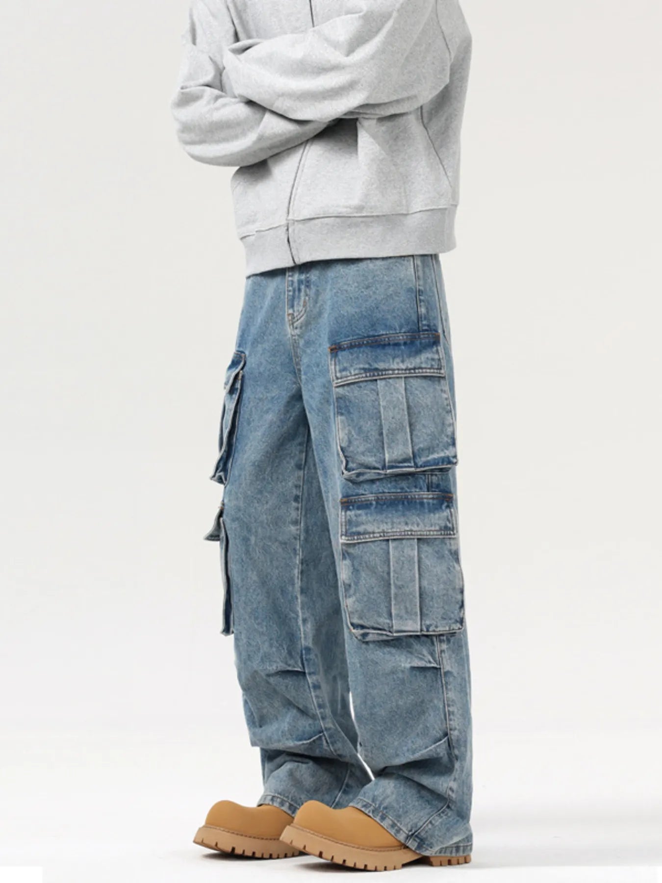 Men's Wash Multi-Pocket Cargo Jeans