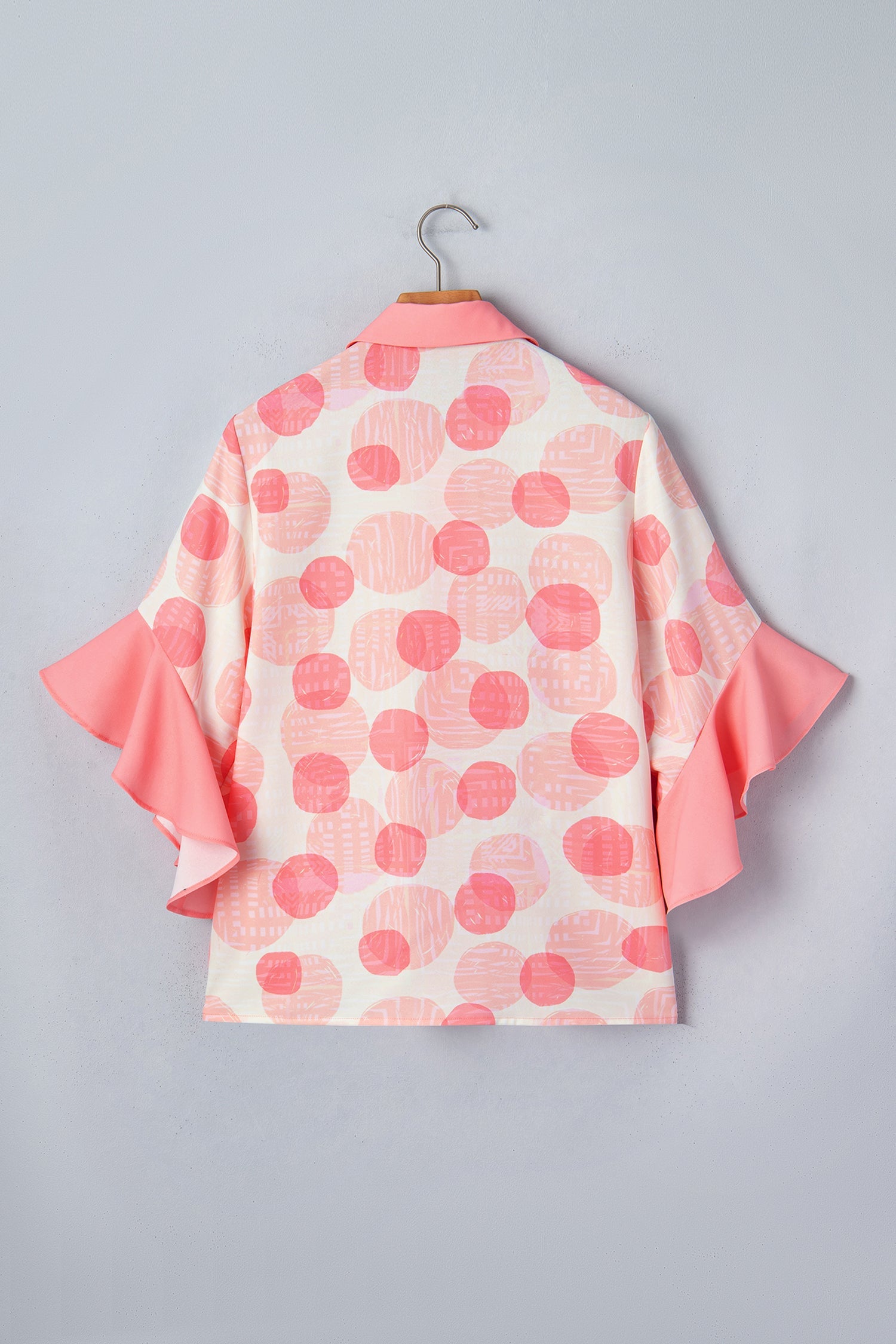 Double Polka Dot Printed Ruffle Trim Short Sleeve Babydoll Shirt