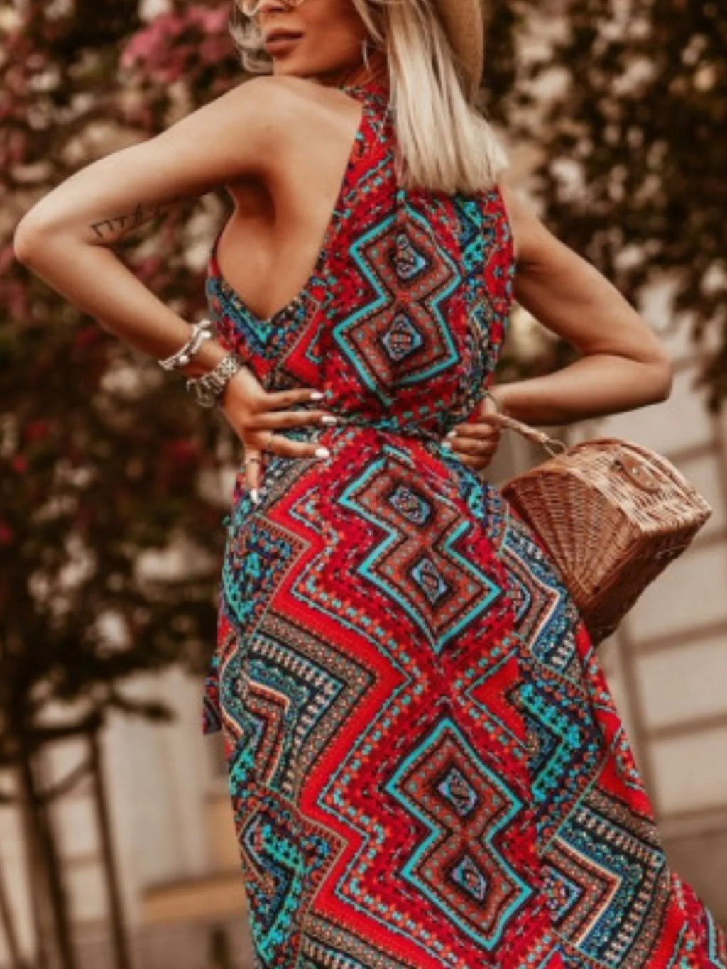 Tropical Floral Halter Neck Summer Dress