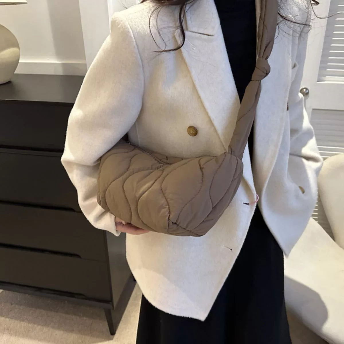 Solid Color Quilted Crossbody Bag