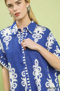 Umgee Abstract Print Button Down Short Sleeve Shirt