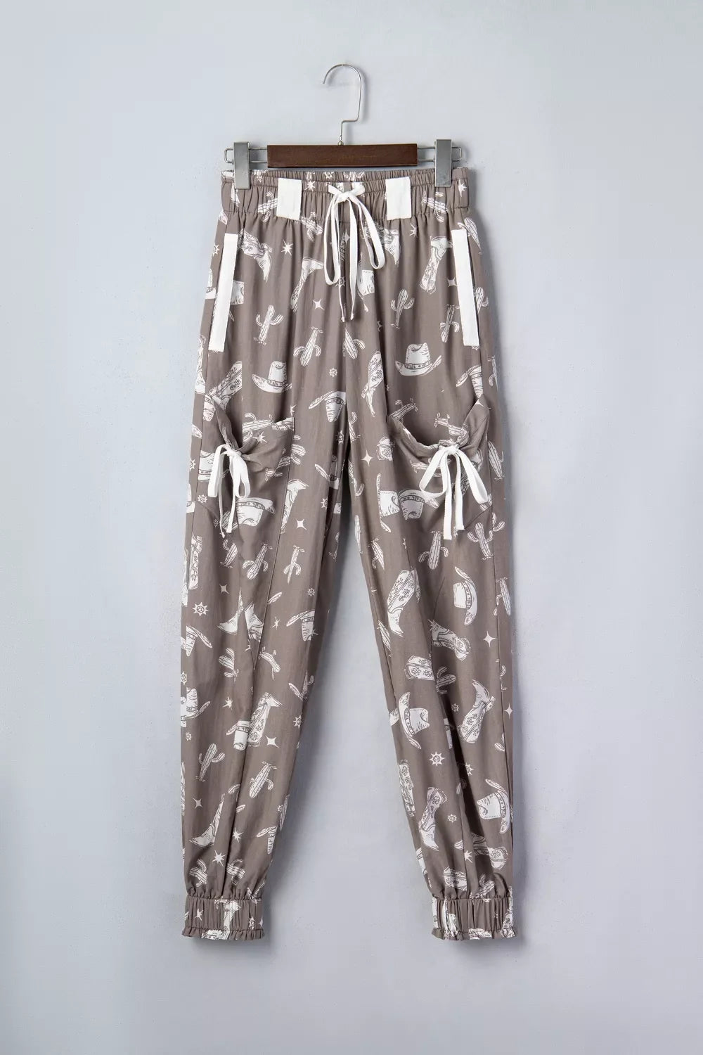 Western Cactus Cowgirl Hat Boot Printed Vintage Drawstring Jogger Pants