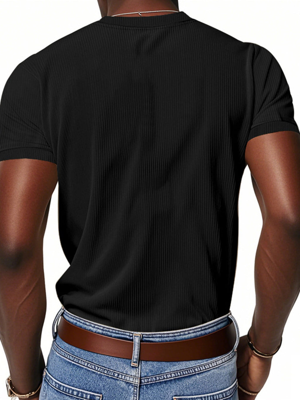 Men's Full Size Ribbed V-Neck T-Shirt Plus Size