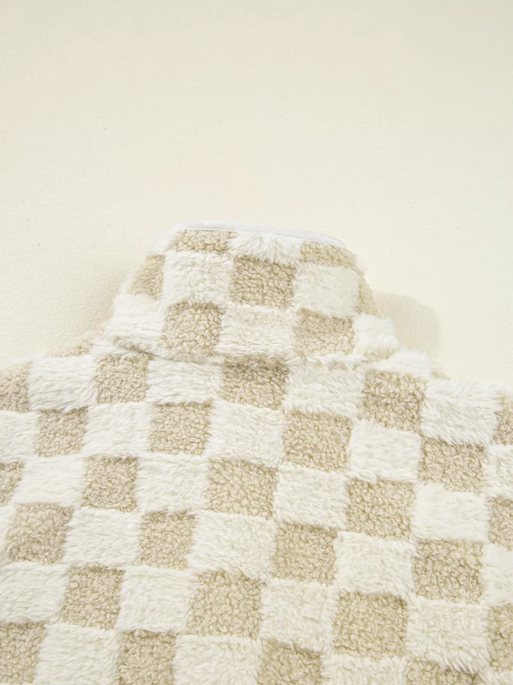 Sherpa Checkerboard Snap Button Vest Coat with Pocket