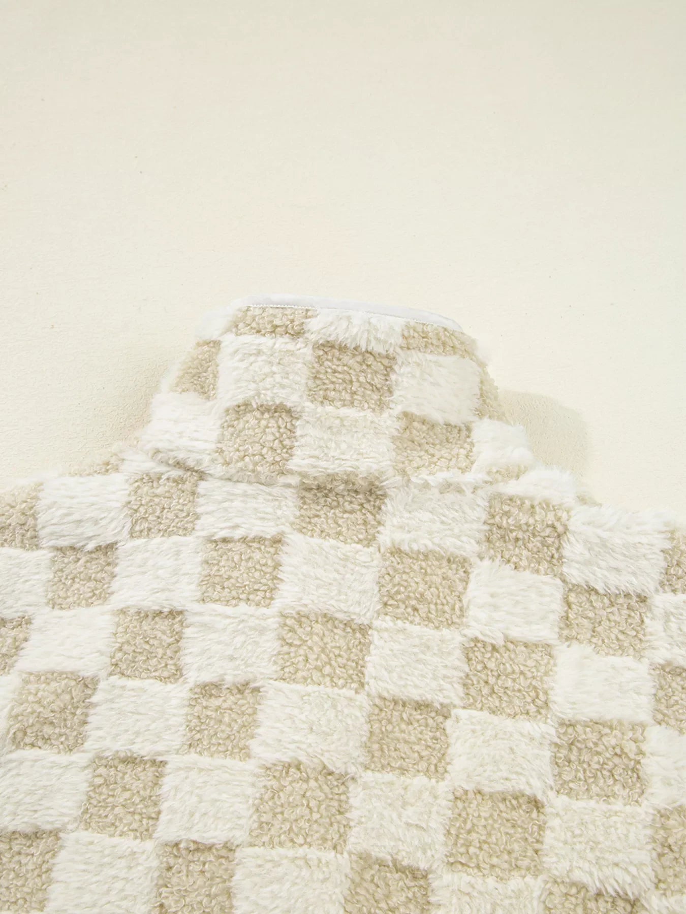 Sherpa Checkerboard Snap Button Vest Coat with Pocket