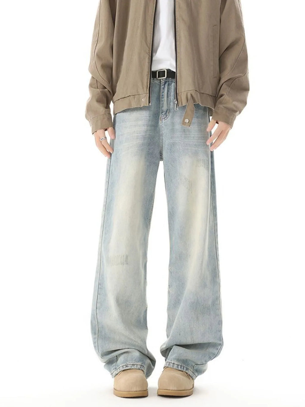 Men's High Waisted Washed Wide Leg Jeans