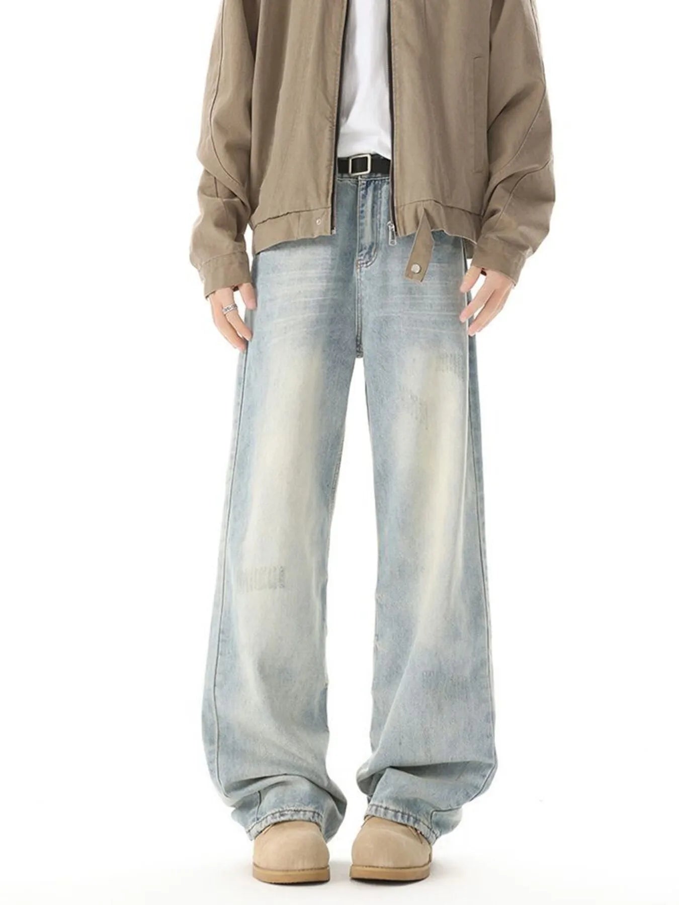 Men's High Waisted Washed Wide Leg Jeans
