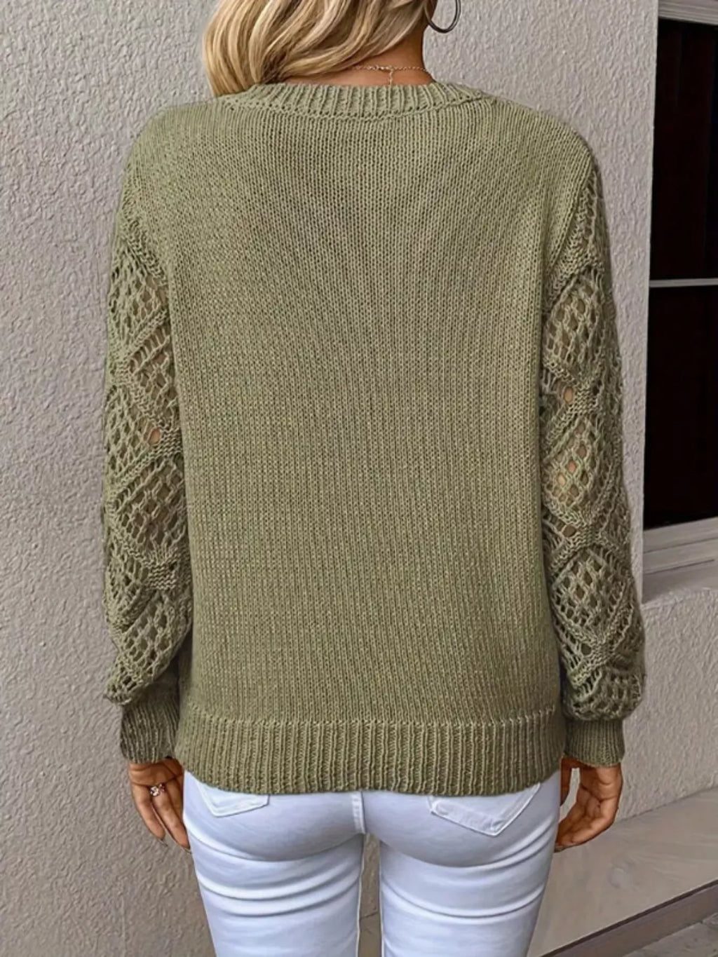 V-Neck Crochet Sleeve Sweater