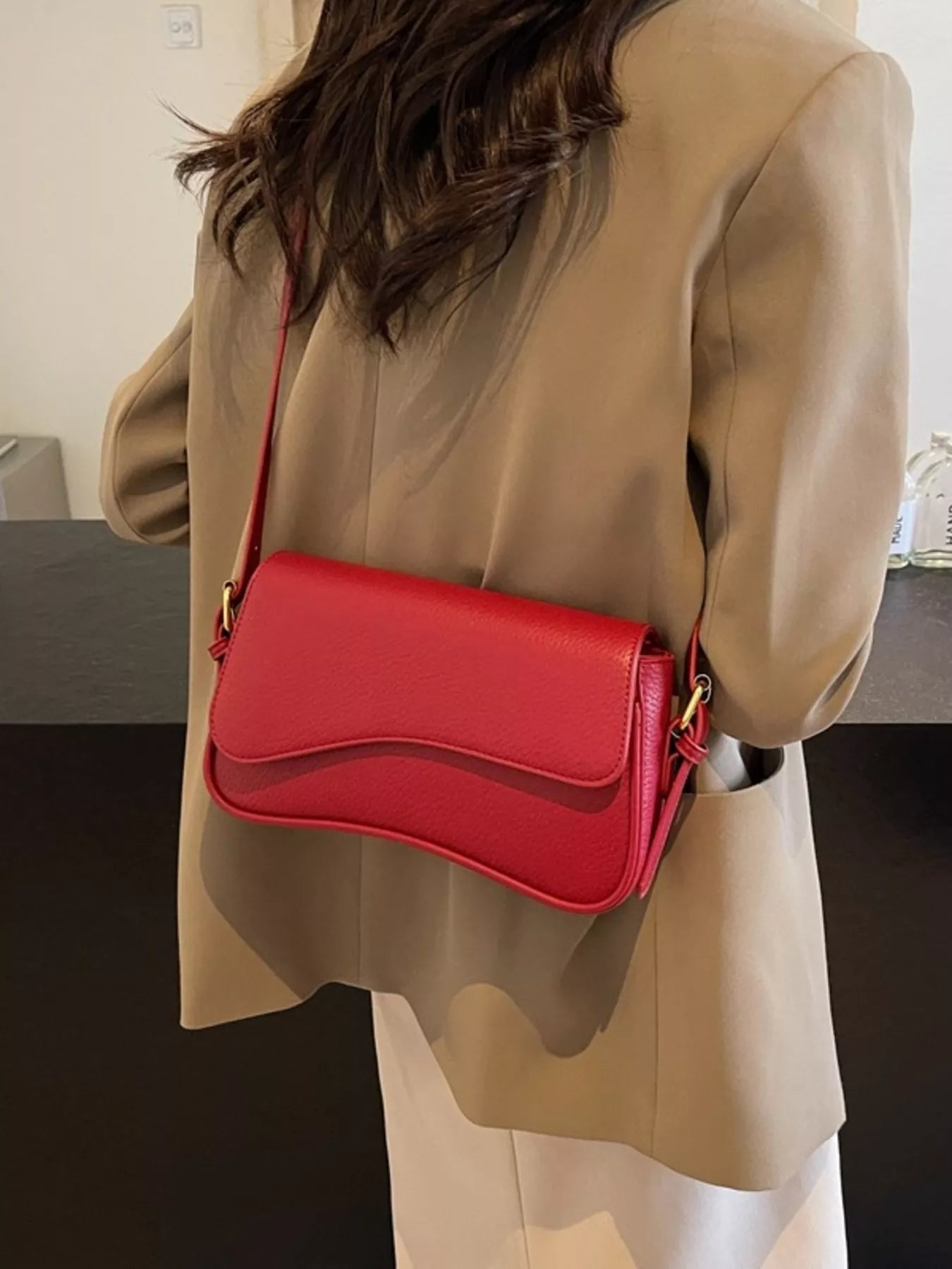 Solid Color Leather Crossbody Bag