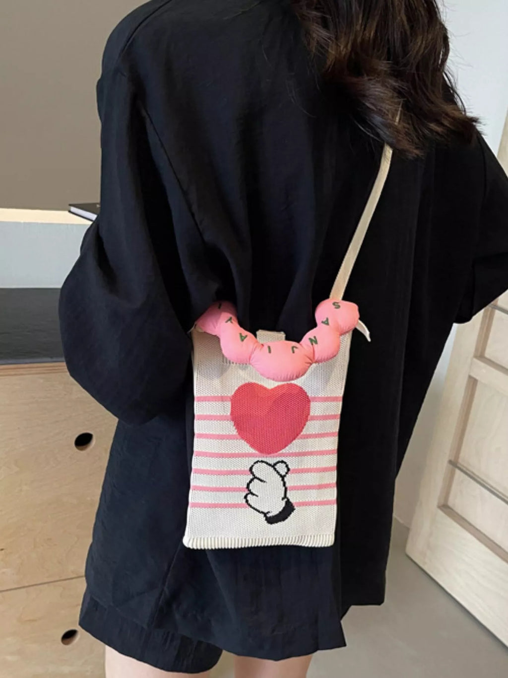Heart and Hand Knitted Crossbody Bag