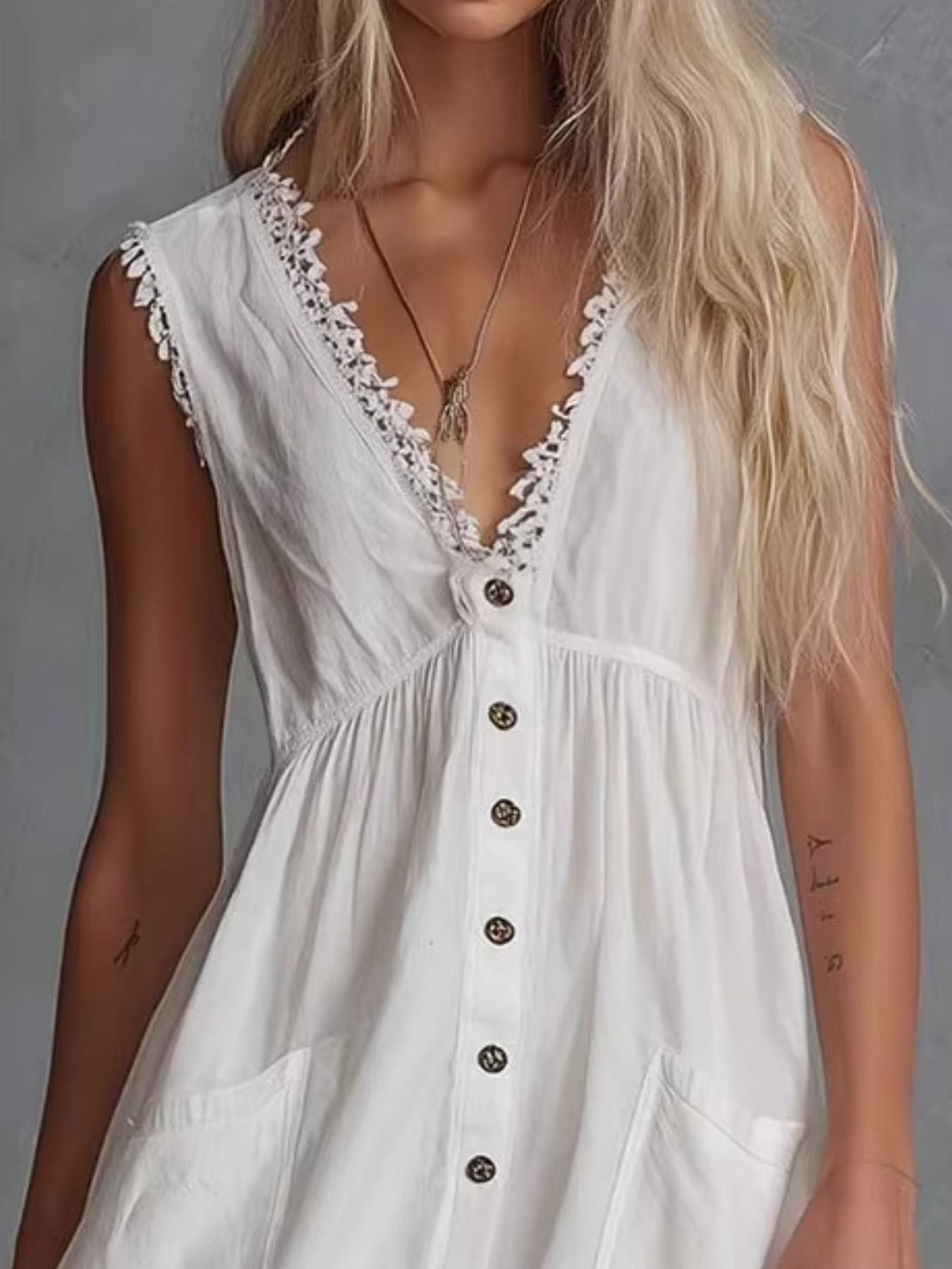 Sleeveless V-Neck Mini Dress with Pockets