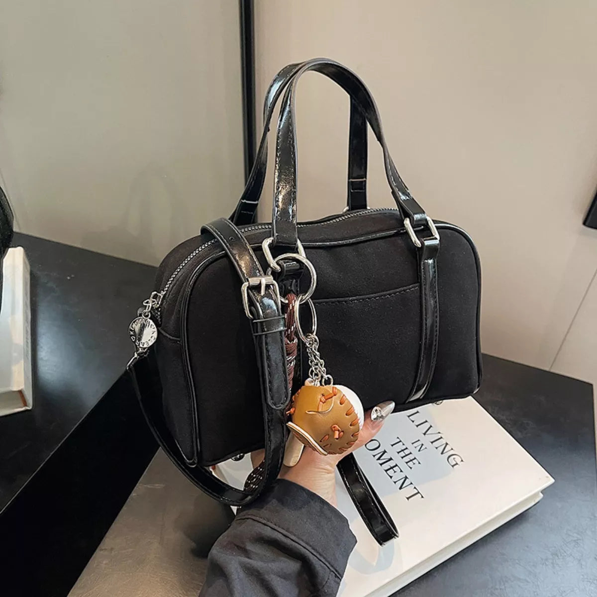 Buckle Crossbody Bag with Charm
