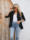 Eyelet Open Front Three-Quarter Sleeve Top