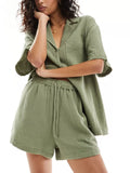 Relaxed Fit Button Up Shirt & Shorts Set
