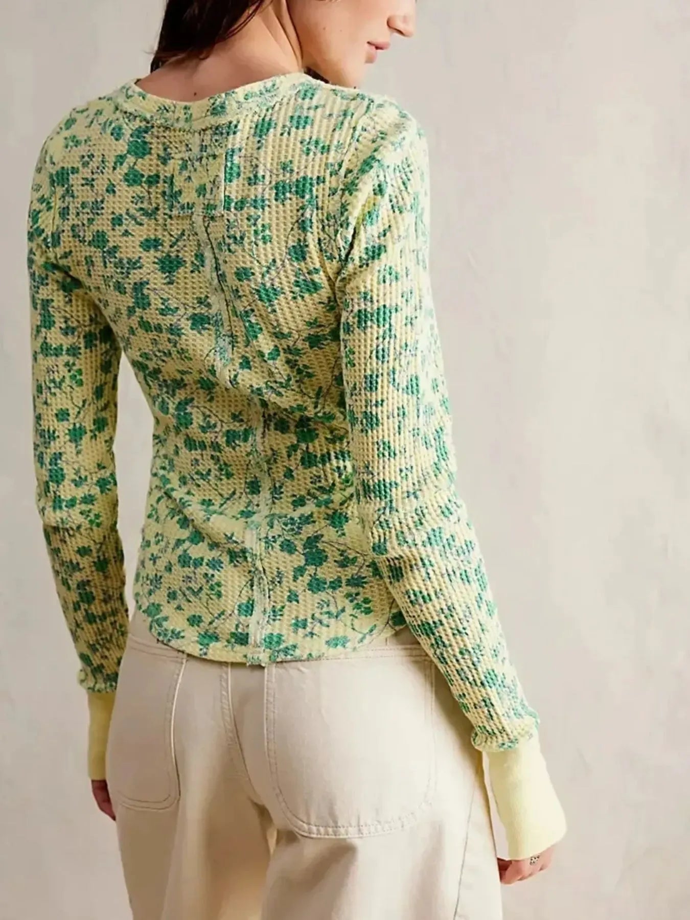 Floral Print Waffle Knit Top