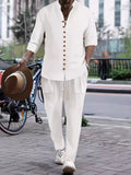 Men's Button Front Long Sleeve Shirt and Pants Set