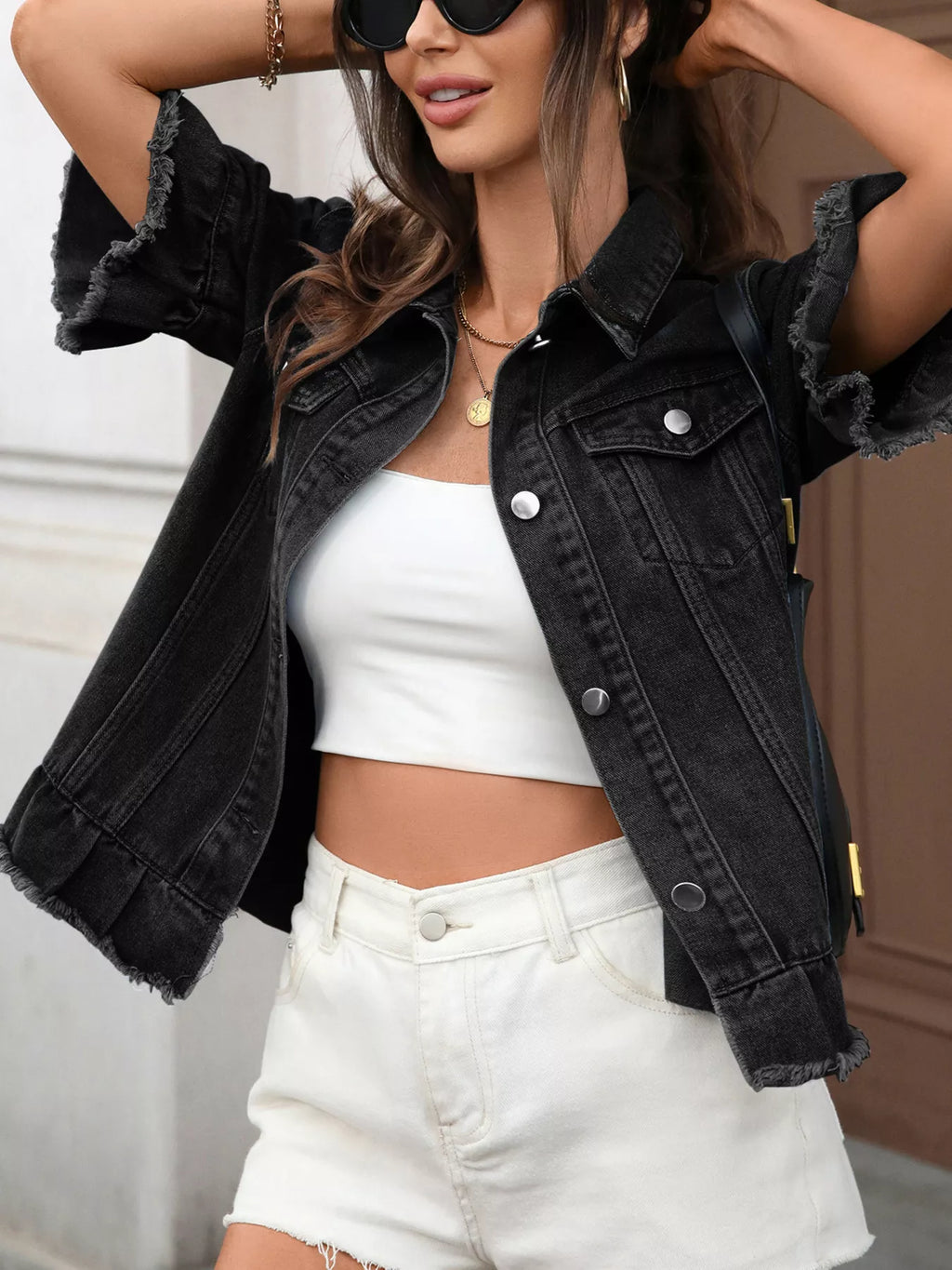 Raw Hem Button Up Denim Jacket
