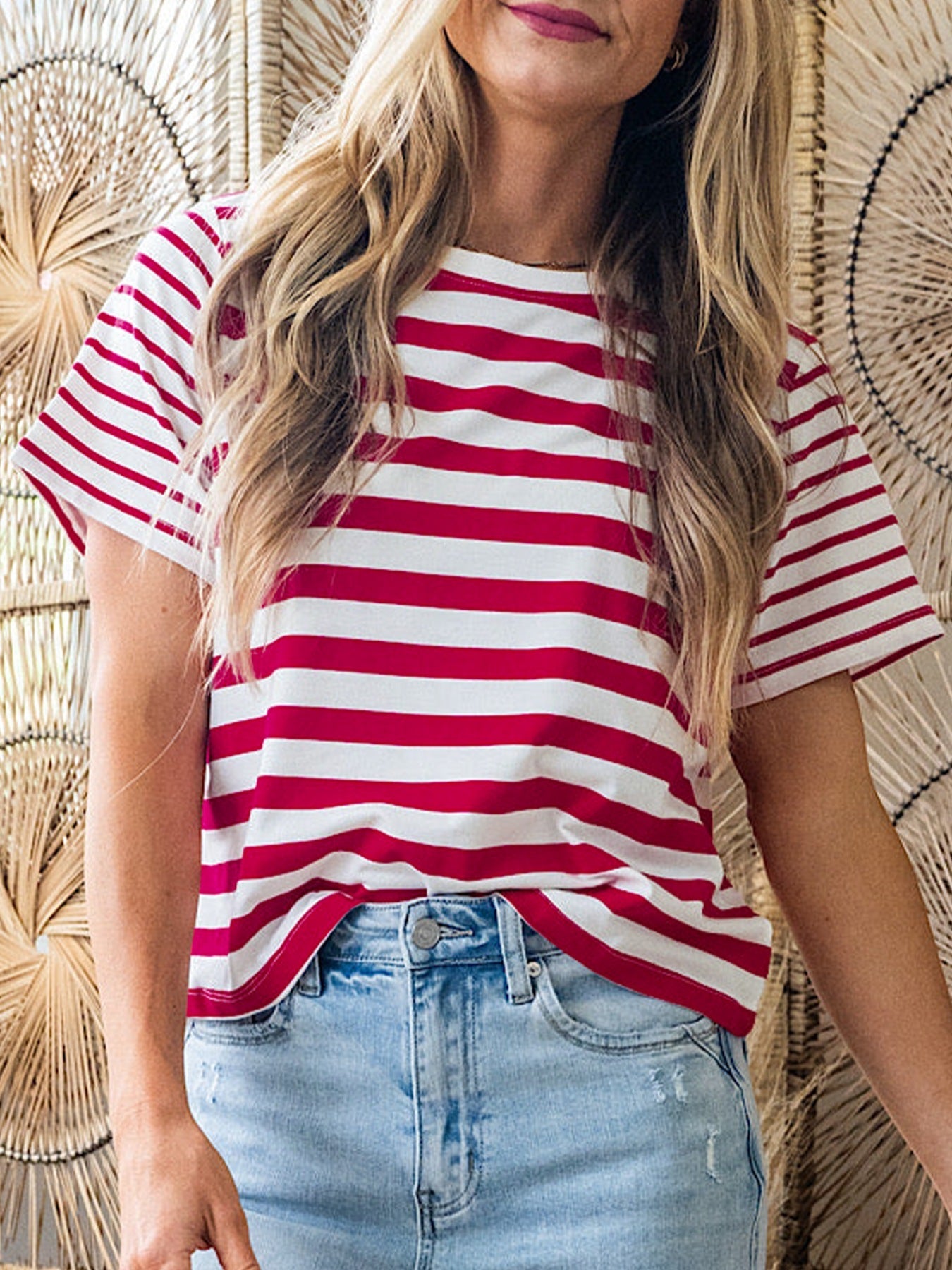Stripe Patchwork Round Neck T Shirt