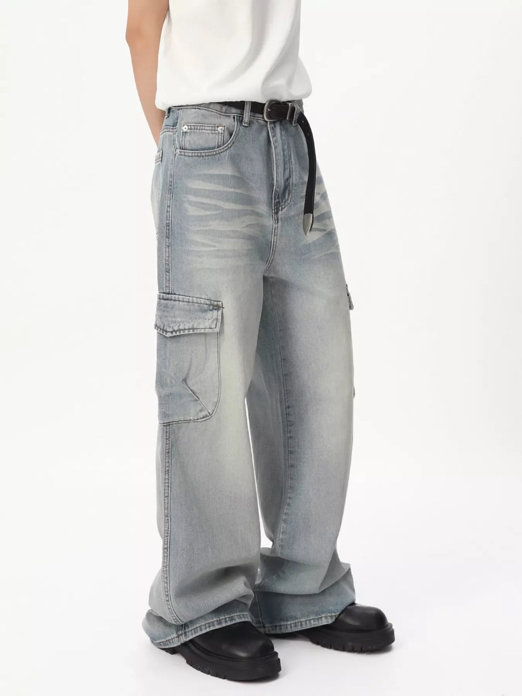 Men's Loose Fit Wash Cargo Jeans