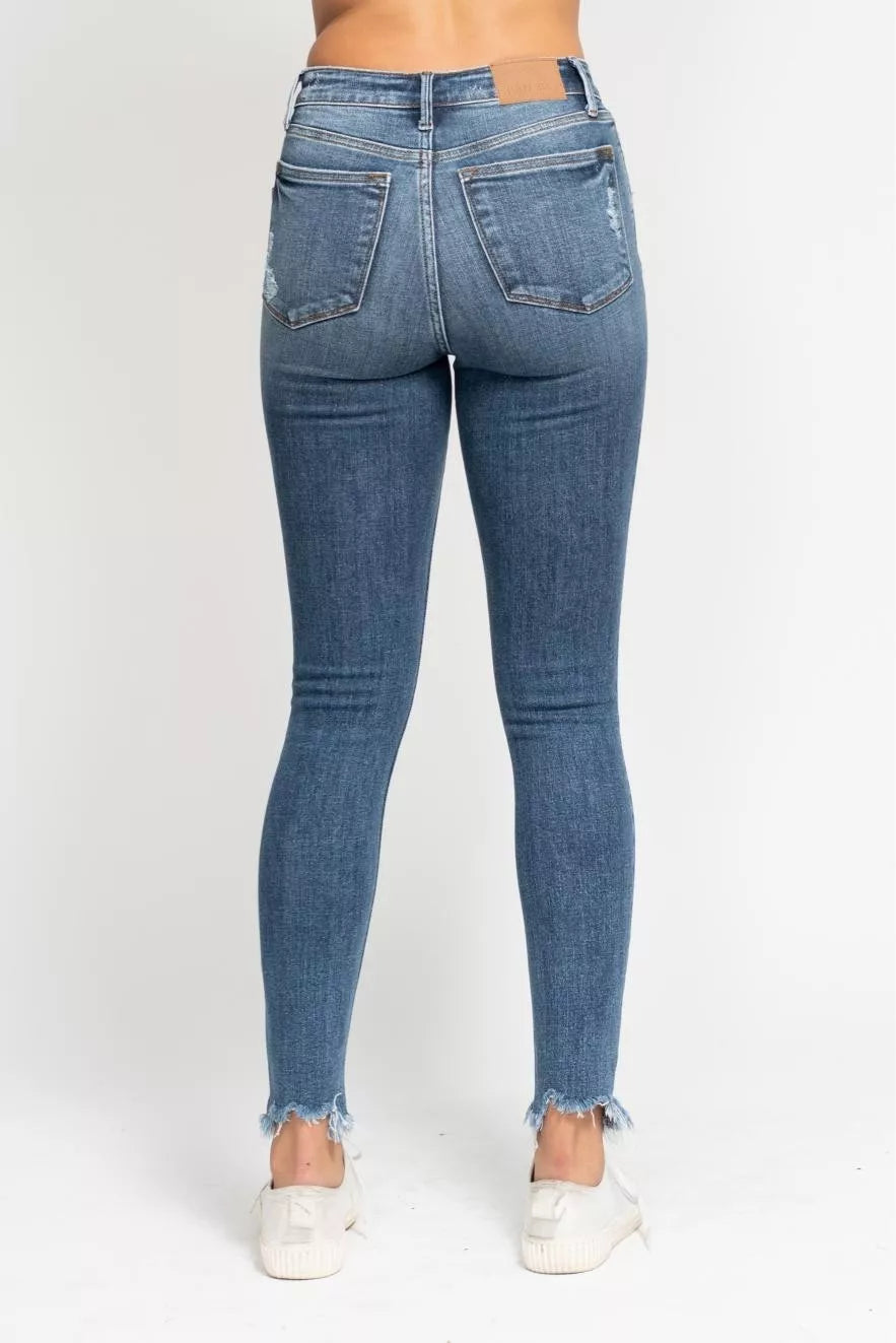 Judy Blue High Waist Skinny Jeans with Destroy & Shark Bit Hem