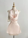 Satin Backless Halter Neck Dress