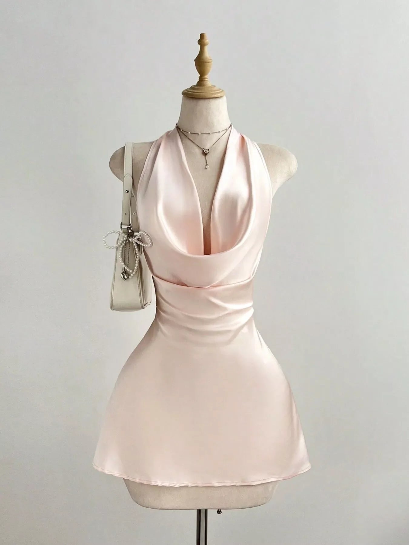 Satin Backless Halter Neck Dress