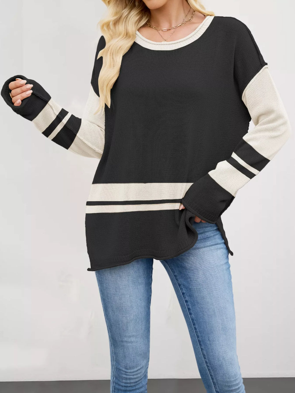 Color Block Side Slit Sweater