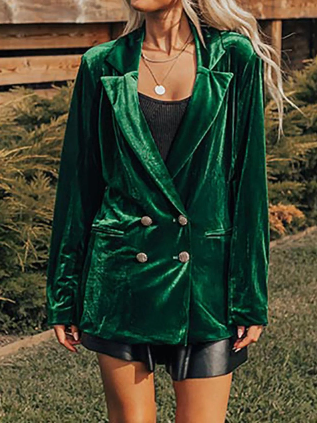 Velvet Lapel Collar Button Up Blazer