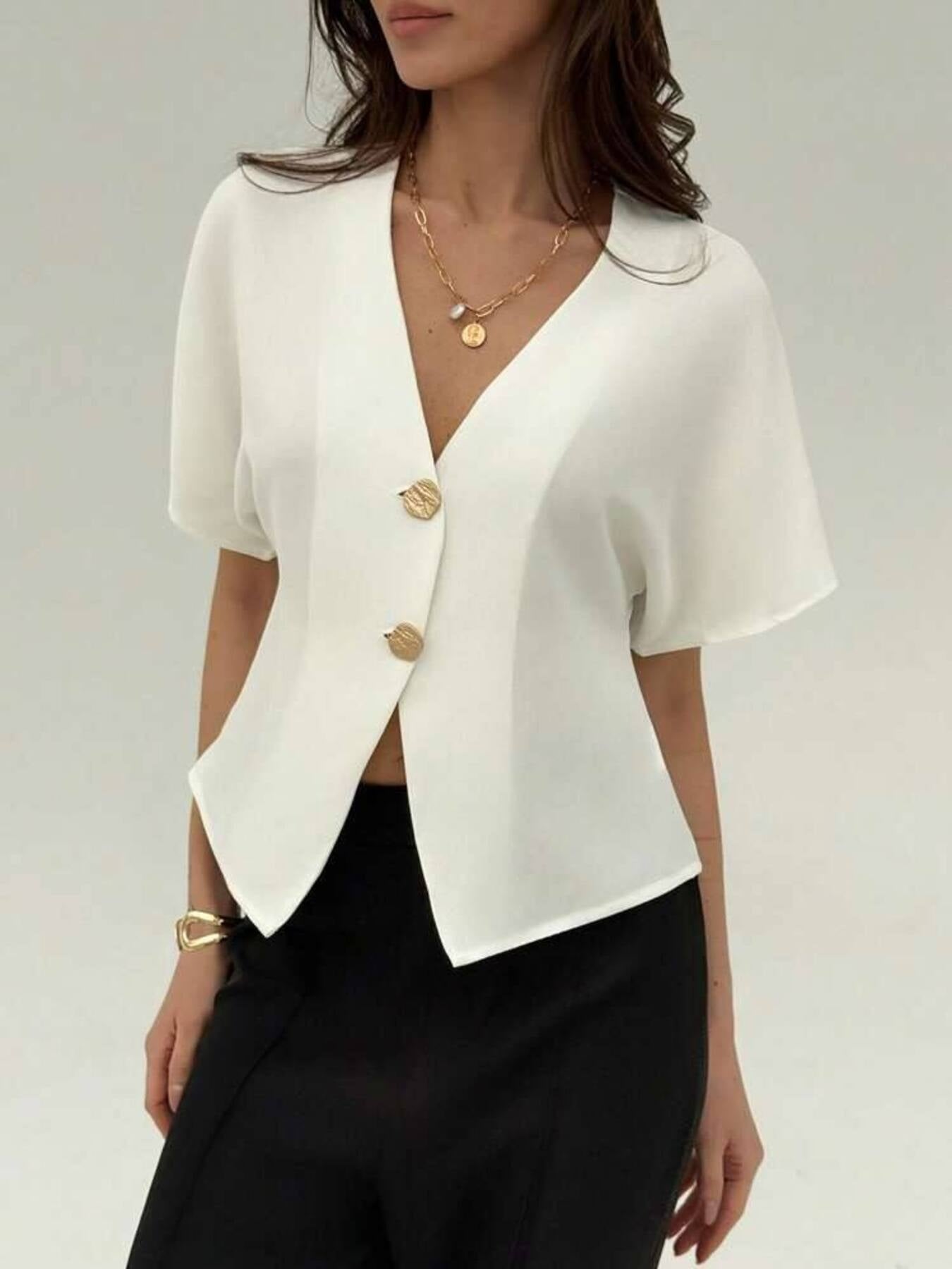 V-Neck Button-Down Shirt