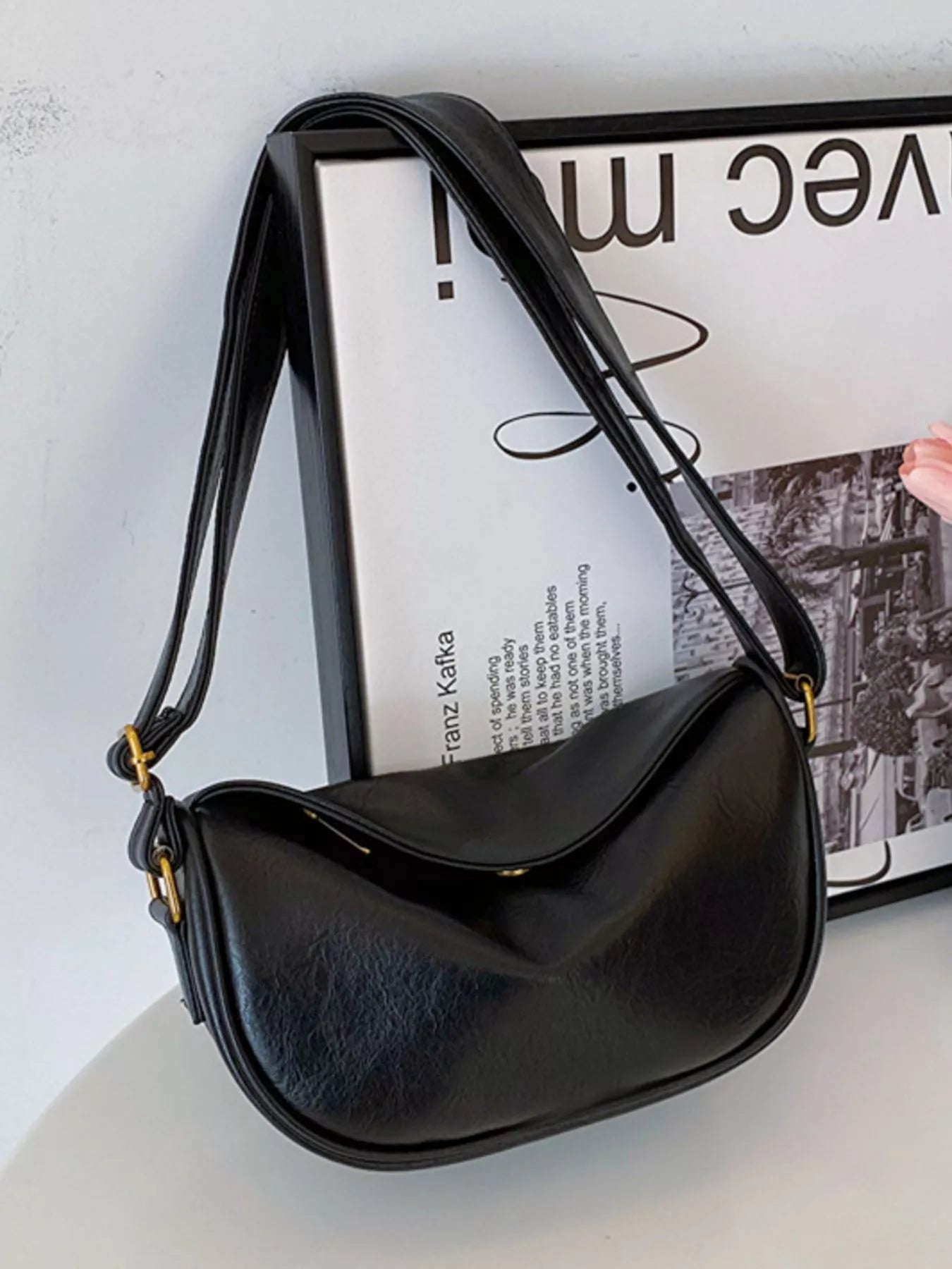 Elegant PU Leather Crescent Crossbody Bag