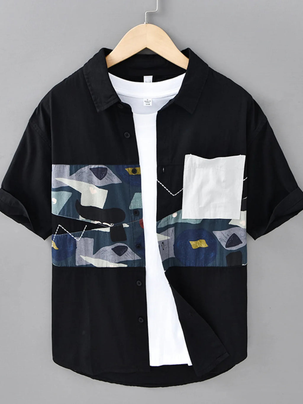 Men's Plus Size Abstract Patchwork Short Sleeve Shirt