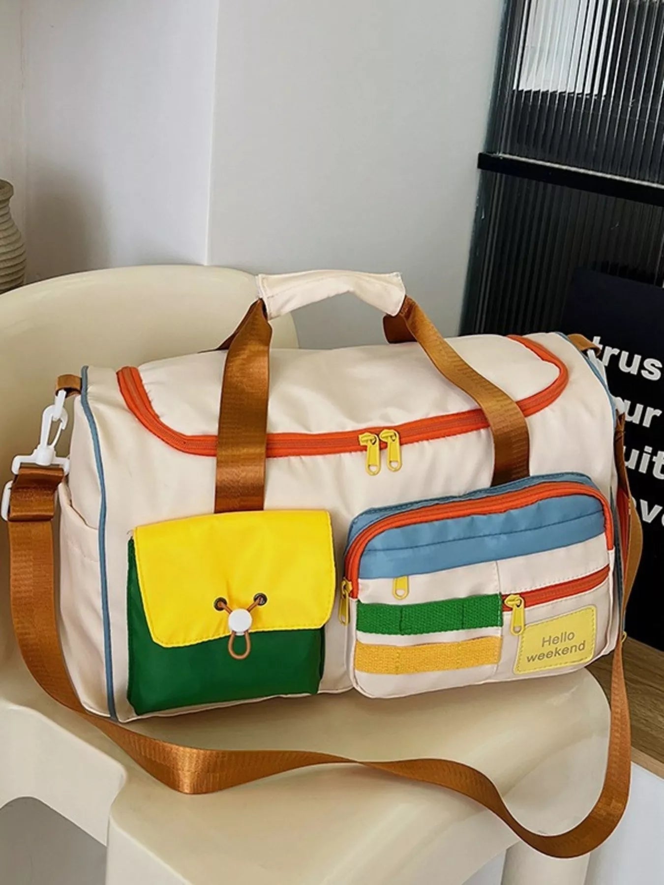 Multi-Pocket Color-Block Travel Bag