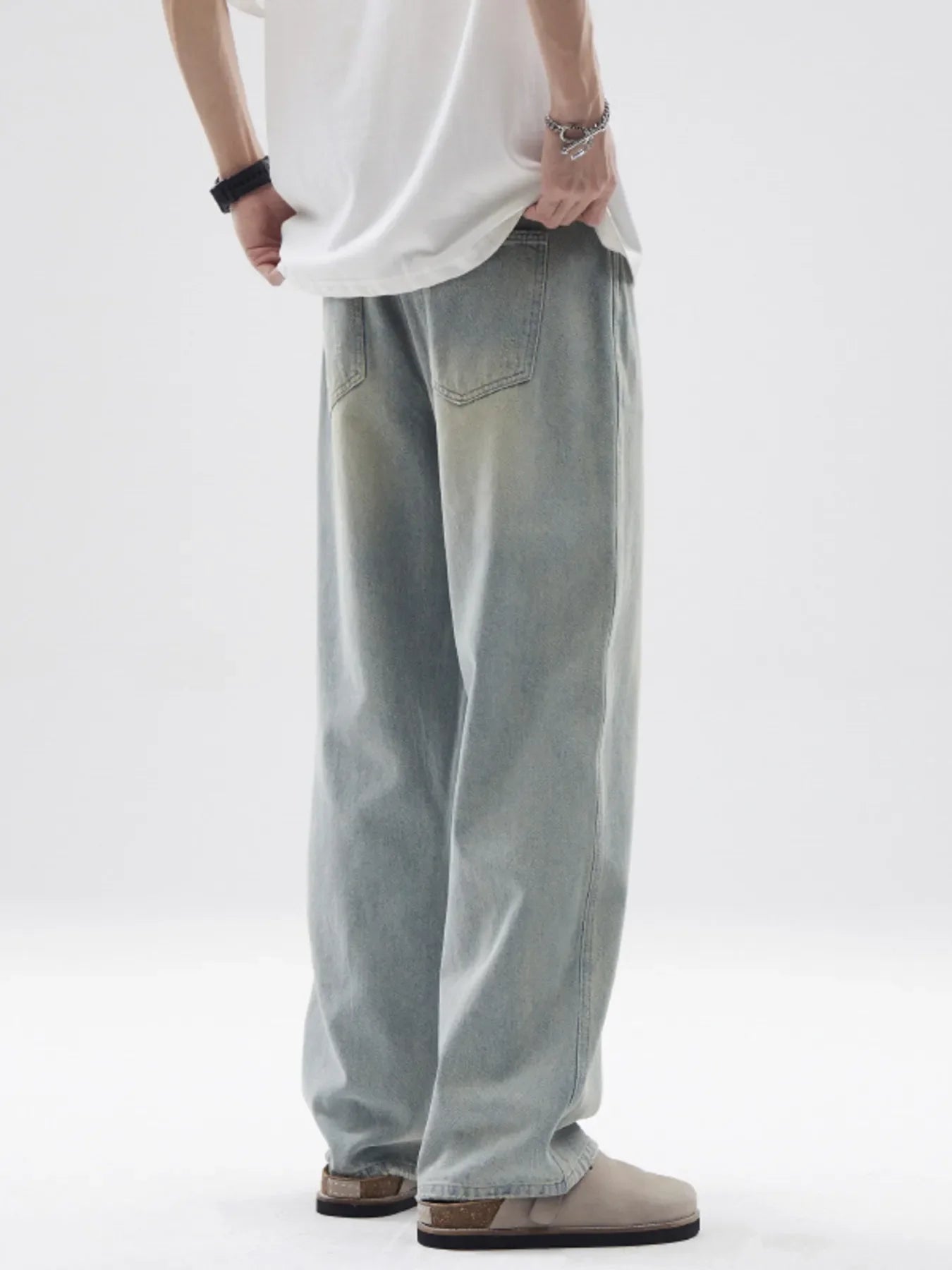 Men's Full Size Vintage Washed Wide Leg Relaxed Fit Jeans Plus Size