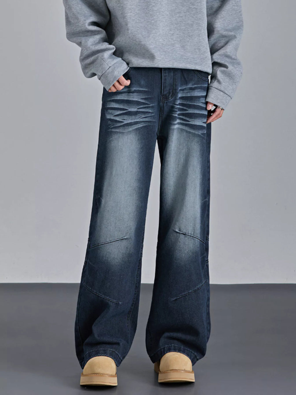 Men's Vintage Wash Wide Leg Jeans