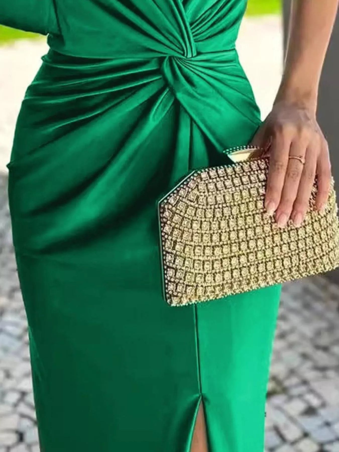 Full Size One-Shoulder Knot Detail Slit Maxi Dress Plus Size