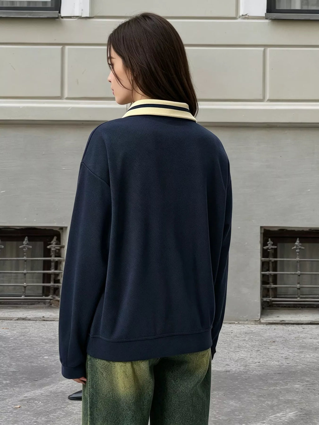 Striped Collar Letter Graphic Sweatshirt