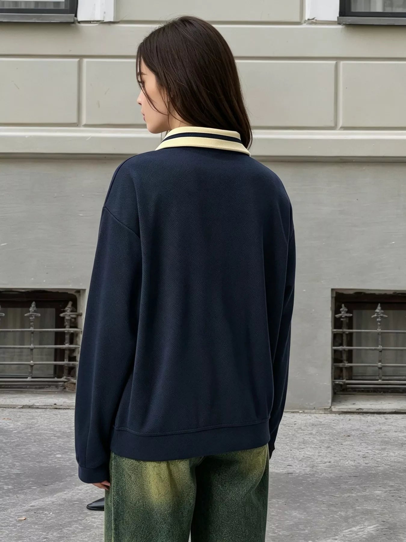 Striped Collar Letter Graphic Sweatshirt